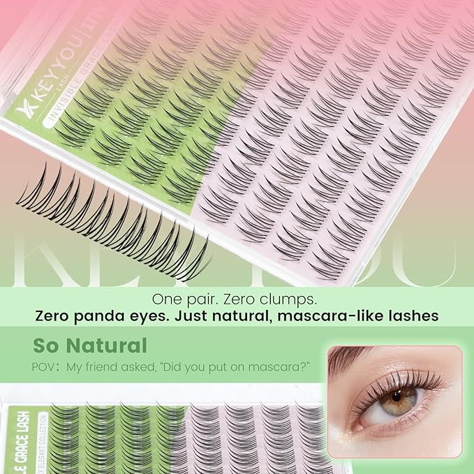 KEYYOU Aurora Lash Clusters Invisible Band C Curl Natural Soft Waterproof Only 10mm Length Lash Extension Easy to Apply at Home Cosmetic Makeup Natural False Eyelashes