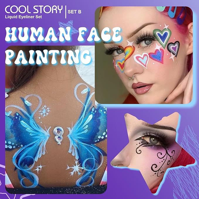 COOL STORY Liquid Eyeliner Waterproof Smudge Proof Colorful Eye Liner 24H Long-Lasting Makeup (SET-B)