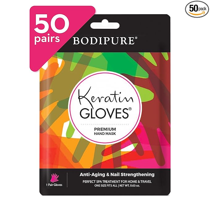 Bodipure Premium Hand Mask Keratin Gloves | Moisturizing Gloves for Dry Hands & Nail-Strengthening & Cuticle Softening | Spa Experience at Home | Chemical Free & For All Skin Types | 50 Pairs