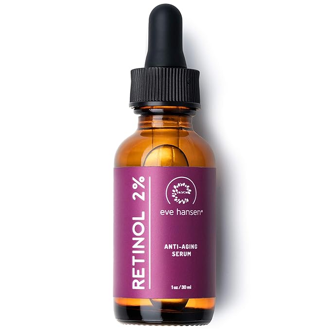 Eve Hansen Anti-Aging Retinol Serum for Face | Anti-Wrinkle Serum with Vitamin A, E, and Hyaluronic Acid | Acne Scar, Pore Minimizer Cruelty Free 2% Organic Retinol Night(1 oz)