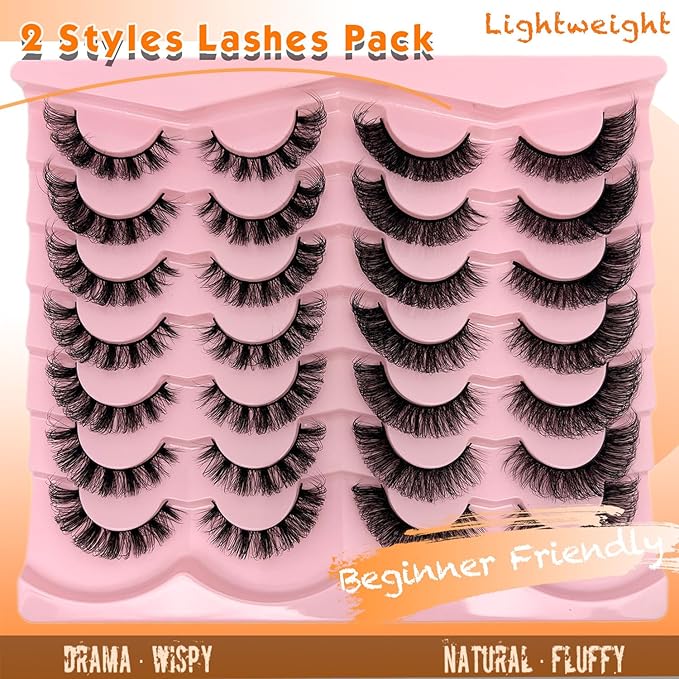 loladook D Curl Lashes Strips Natural False Eyelashes Mink Wispy Cat Eye 16mm Wispies 3D Volume Eyelashes Pack Faux Mink Lashes that Look Like Extensions