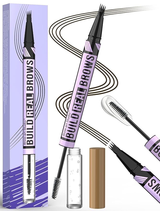 Vevivia Eyebrow Pen and Eyebrow Gel - Brow Pen 2-in-1 Eyebrow Pencils for Women with Micro-Fork Tip and Brow Gel Clear, Eyebrow Makeup for All-Day Defined, Fuller Brows, Black Brown