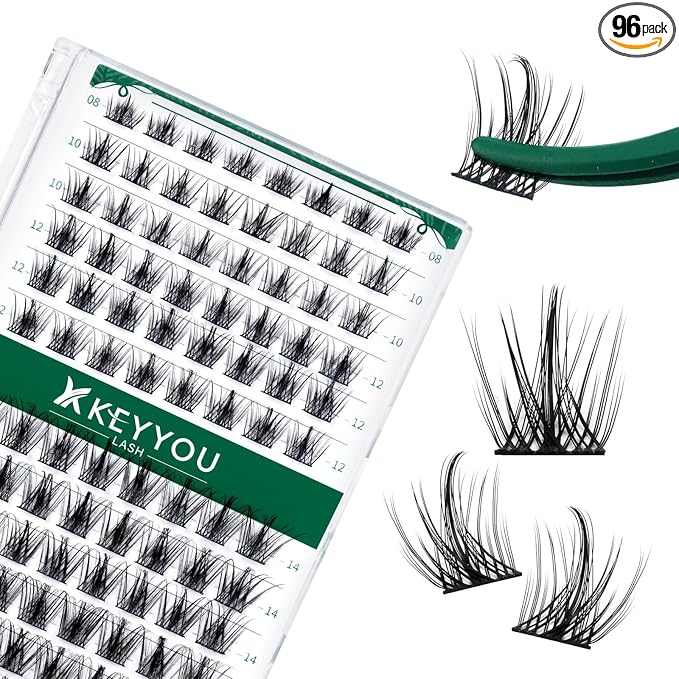 Lash Clusters,96 Pcs Cluster Lashes D Curl 8-18MIX DIY Lash Extensions Eyelash Clusters,KEYYOU Volume Wispy Individual Lashes Soft&Comfortable Easy DIY at Home(Y09,D-8-18MIX)