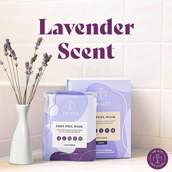 Foot Peel Mask with Pumice Stone, 2 Pack - For Dry, Cracked and Calloused Feet - Lavender Scent - With Plant Extract for Baby Soft Feet - Home Spa Treatment