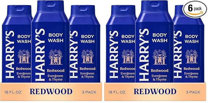 Harry's Men's Body Wash - Redwood - 18 fl oz - Shower Gel for Men - No Parabens,Sulfates,or Dyes,(Pack of 6)