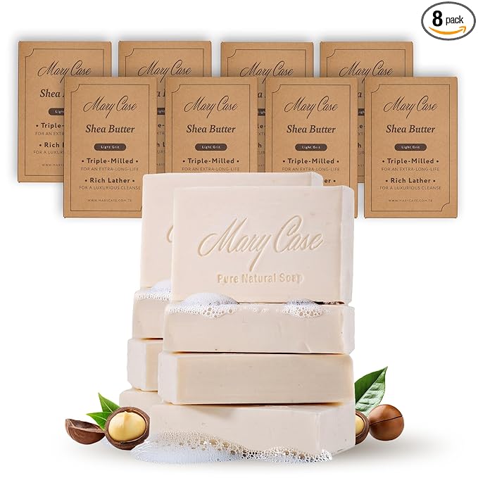 Mary Case Scentless Bar Soap Set of 8 | Shea Butter Soap with Olive & Coconut Oils | Fragrance-Free Bath Soap for Men & Women | Deep Moisturizing Dry Skin & Soothing Sensitive Skin