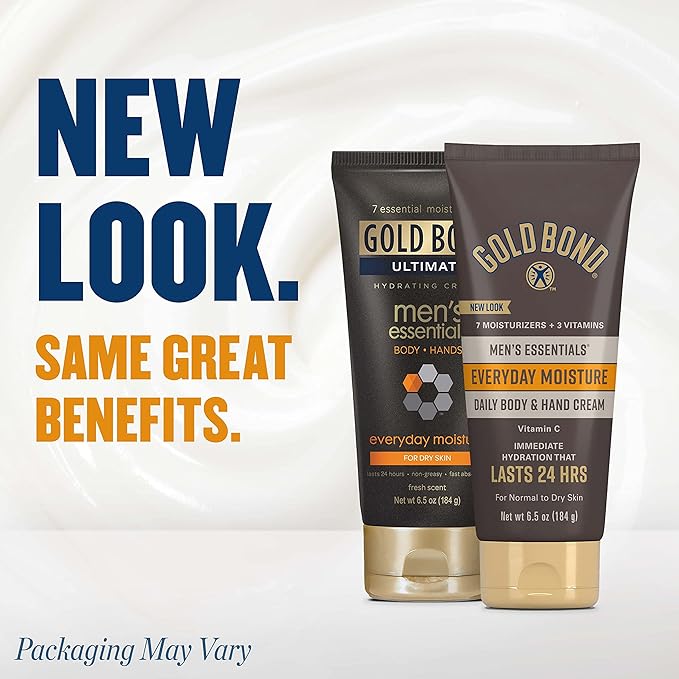 Gold Bond Men's Essentials Everyday Moisture Daily Body & Hand Cream, 6.5 oz., With Vitamin C (Pack of 2)