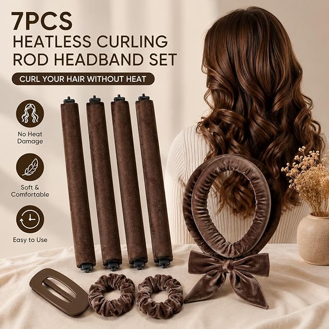 7-Piece Overnight Blowout Rods, Heatless Curling Rod for Overnight Curls, Time-Saving Hair Styling Solution for Busy Professionals