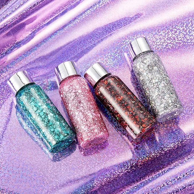 Mermaid Sequins Chunky Glitter Liquid Eyeshadow Glitter Body Gel Festival Glitter Cosmetic Face Hair Nails Makeup Long Lasting Sparkling 30g (#09 White)