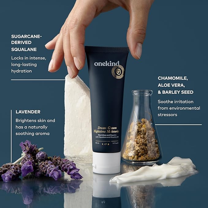 Onekind Night Moisturizer for Face, Hydrating Dream Cream for Wrinkles, Night Cream for Women Anti Aging with Squalane, Rosehip & Shea Butter for Dry & Sensitive Skin – 1.7 oz