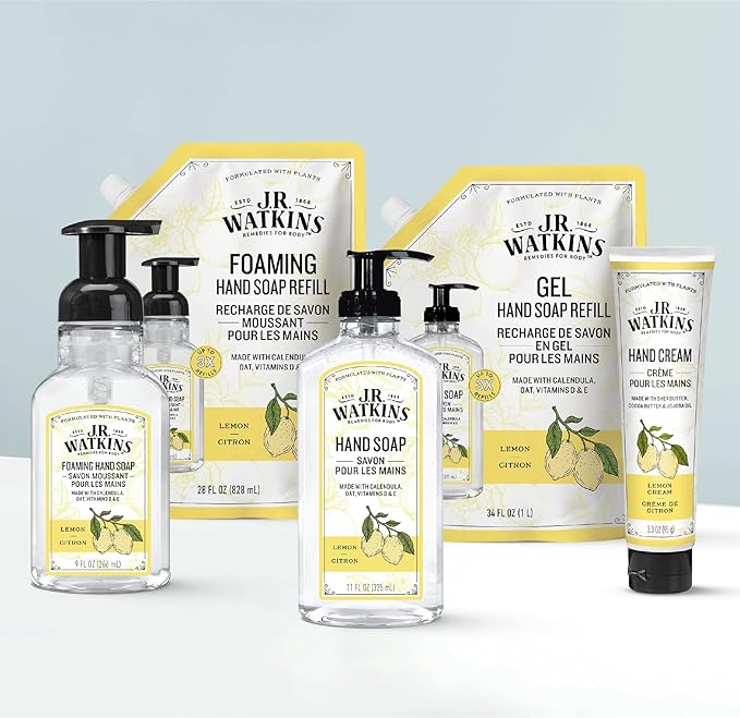 J.R. Watkins Natural Moisturizing Hand Cream, Hydrating Hand Moisturizer with Shea Butter, Cocoa Butter, and Avocado Oil, USA Made and Cruelty Free, 3.3oz, Lemon Cream, Single