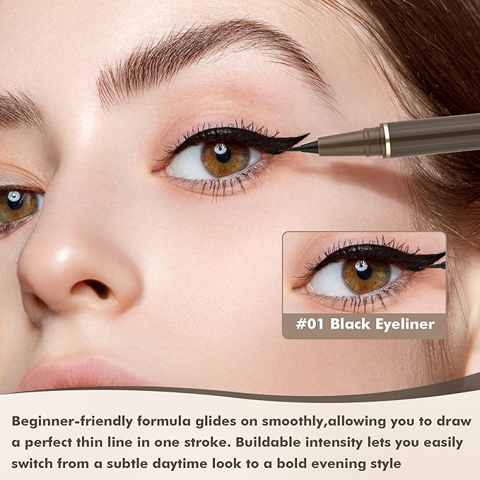 Ultra Fine Liquid Eyeliner Set，4 Pack Matte Black EyeLiners Pencils，Eye Ink Liner-Precision Tip for Winged and Inner Corner Makeup，Long Lasting，Quick-Dry，Waterproof ，Easy to Apply for Beginners
