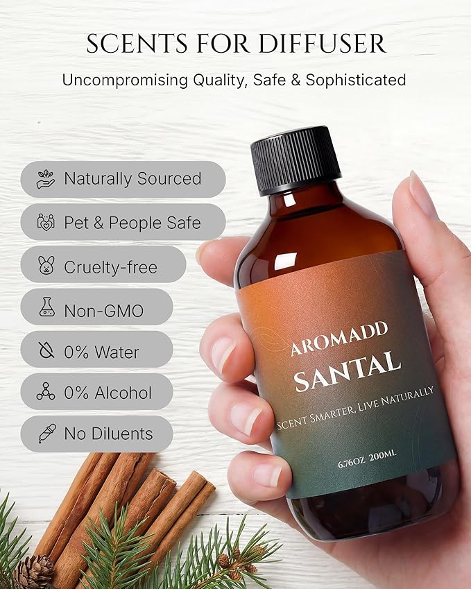 Aromadd Aromadd Santal Diffuser Oil Inspired by Luxury Hotel Scent, Essential Oils for Waterless Diffuser, Warm Sandalwood & Amber Aroma, Long-Lasting & Natural Home Fragrance - 6.76 fl oz (200 mL)