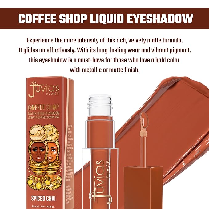 Juvia's Place Coffee Shop Liquid Eyeshadow Spiced Chai - Matte Finish for Rich, Long-Lasting Color, Waterproof, and Smooth Texture - Buildable and Vibrant - Ideal for All Skin Tones, 0.08 fl oz