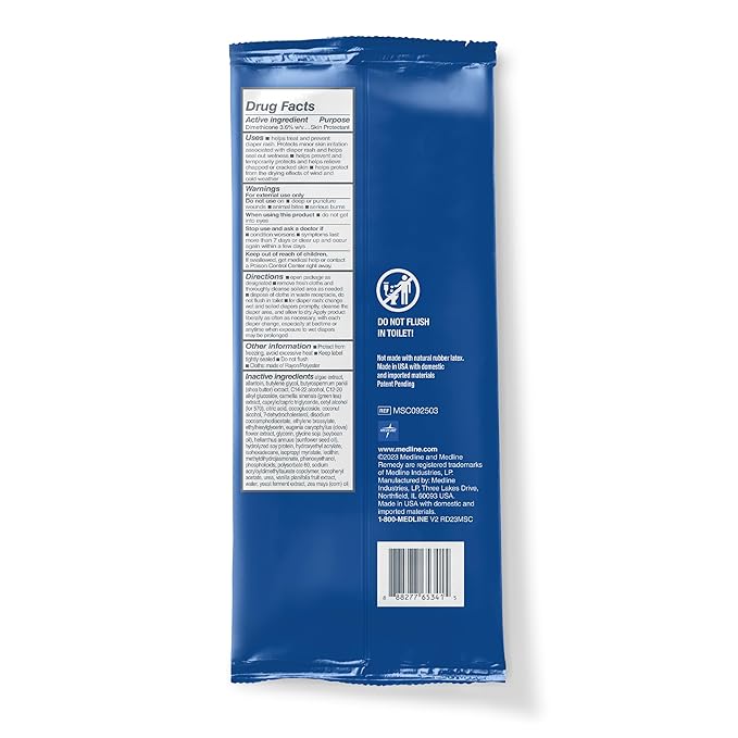 Medline Remedy Clinical 3-in-1 Barrier Cream Cloth, 3 count (45 Packs), 8 x 8 in Adult Wet Wipes, Vanilla Scent, Incontinent Care, Dimethicone, Irritated Skin, Soothing, Nourishing, Gentle