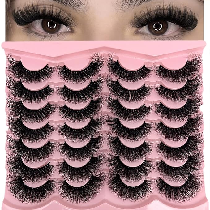 loladook Fluffy Lashes Mink Wispy Cat Eye Faux Mink Lashes Pack Soft Fake Strip Eyelashes 18mm Long Volume False Eyelashes Natural Look