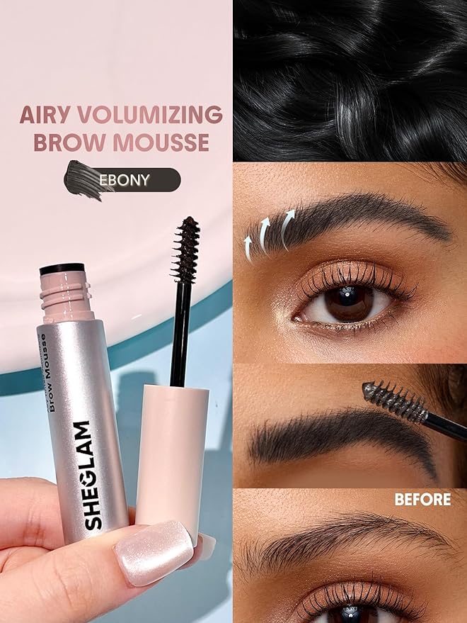 SHEGLAM Airy Tinted Volumizing Brow Mousse Eyebrow Cream Gel Highly Pigmented Shaping Filling Water Removal-Ebony