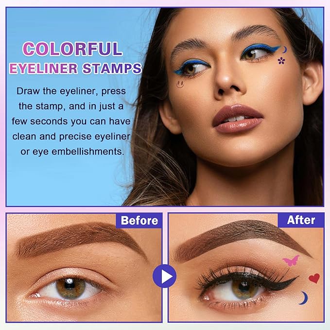 7PCS Colorful Eyeliner Stamp Set,Double-headed Liquid Eyeliner Pencil Face Stamps Makeup,Long-lasting Delineador de Ojos Contra el Agua