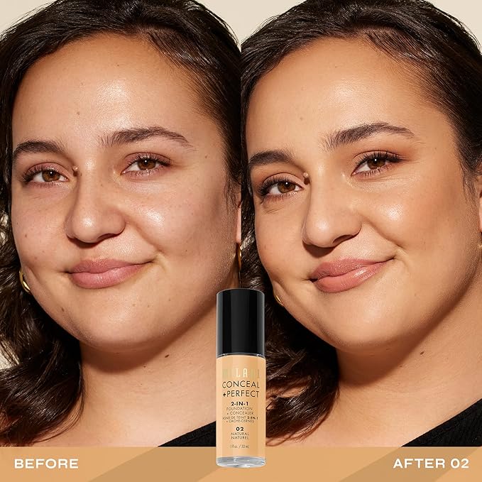 Milani Conceal + Perfect 2-in-1 Foundation + Concealer for a Flawless Complexion, Under Eye Corrector, Cover Redness and Imperfections, Waterproof and Sweatproof - 02-Natural