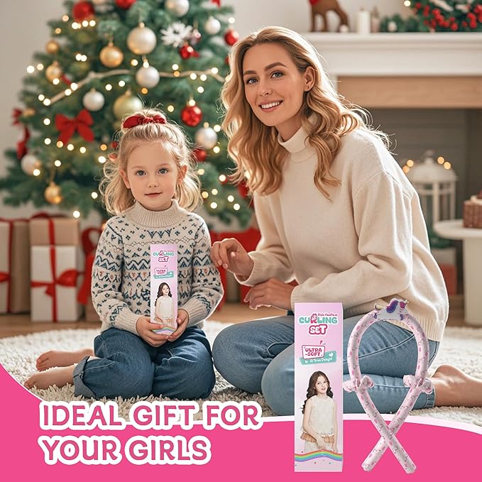 Girls Heatless Curls Overnight, Kids Unicorn Hair Rollers with Hair Clips, Hair Accessories for Little Girls & Teenage & Sister, Birthday Gifts Trendy Stuff - Pink