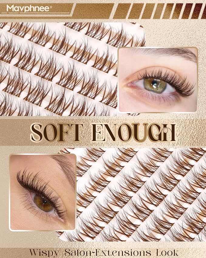 Brown Lash Clusters Kit Natural Cluster Eyelash Extensions Kit Gently Fluffy Inidvidual Lashes CC Curve Dark Brown Cluster Lashes Fairy Wispy Eyelash Clusters with Lash Bond and Seal (10-16MM)