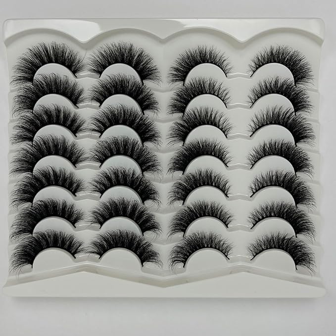 Cat Eye Lashes Fluffy Soft Faux Mink Full Strip Lashes Pack, C Curl Cateye Fake Eyelashes Natural Look, Wispy False Eyelashes Pack 2 Styles