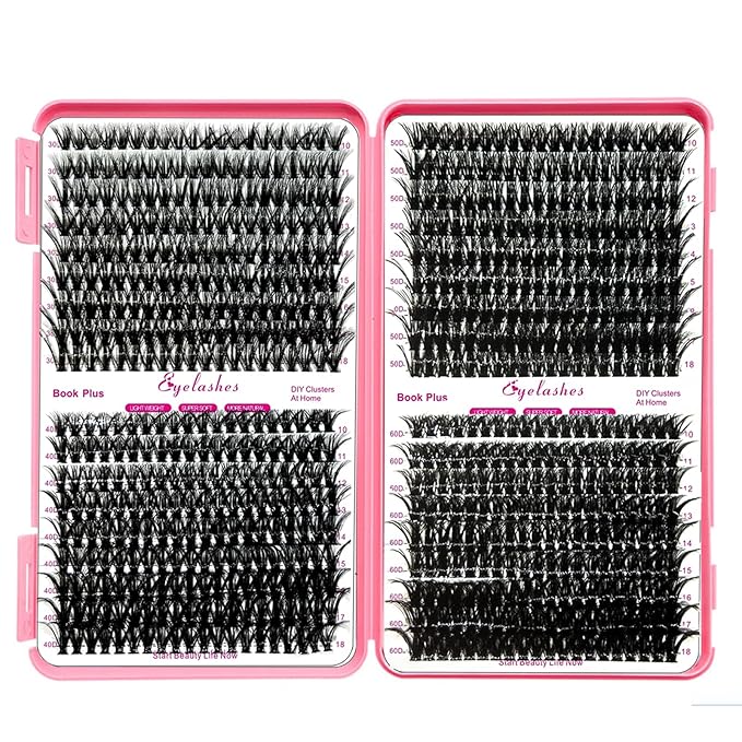 DNSGOOR DIY Lash Extension Kit 720Pcs 10-18mm D Curl Lashes Clusters with Lash Bond and Seal Glue Remover Lash Shampoo Cleansing Brush Headband Wristband Tweezers Eyelash Brush Applicator