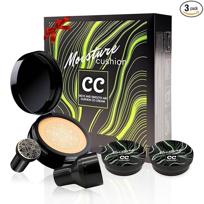 Mushroom Head Air Cushion CC Cream - BB Cream Face Makeup Foundation for Mature Skin Moisturizing Concealer Brighten Long-Lasting, Even Skin Tone for All Skin Types (3PCS Medium(Gift Set))