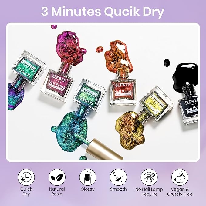 9D Magnetic Nail Polish Set, Cat Eye Nail Polish Non Gel with Magnet, Multi-Color Holographic Glitter Cateye Nail Lacquer Quick Dry High Glossy DIY Salon Gift for Women Girl