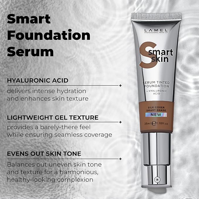 LAMEL Smartskin Serum Tinted Foundation - Hydrating & Nourishing - Hypoallergenic & Skin-Caring - Color Correcting - Anti-Aging Formula with Hyaluronic Acid, 411-1,18 fl.oz