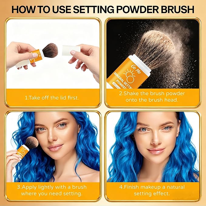Go Ho Mineral Sunscreen Setting Powder - SPF 50,Translucent,Loose Natural Matte Face Makeup Brush-in,For All Skin Tones,Sunscreen Brush Powder for Hair and Scalp