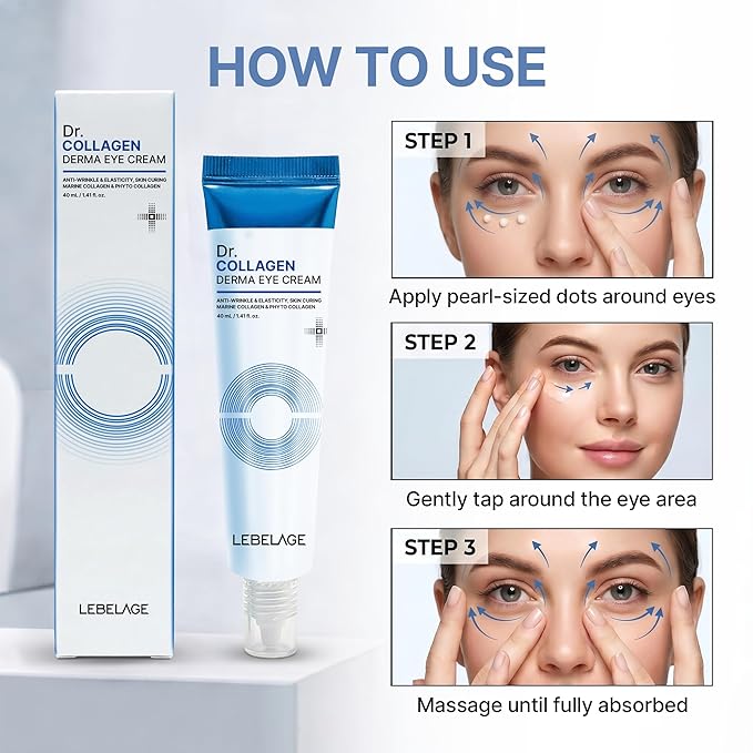 LEBELAGE Derma Eye Cream 1.35 fl oz | Lightweight Eye Moisturizer | Fast-Absorbing Daily Under Eye Cream for Smooth, Hydrated Skin Feel | Korean Skincare Routine (Collagen)