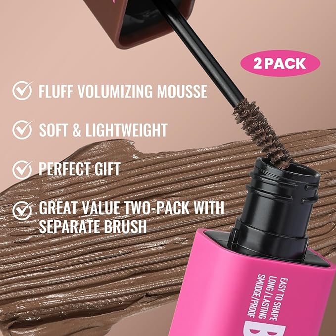 2 Pack Eyebrow Tint and Setting 2 in 1 Fluffy Volumizing Brow Mousse Kit, All Day Hold Brow Dye Gel with Brush For Natural Full-Looking Eyebrow Makeup, Light Blonde