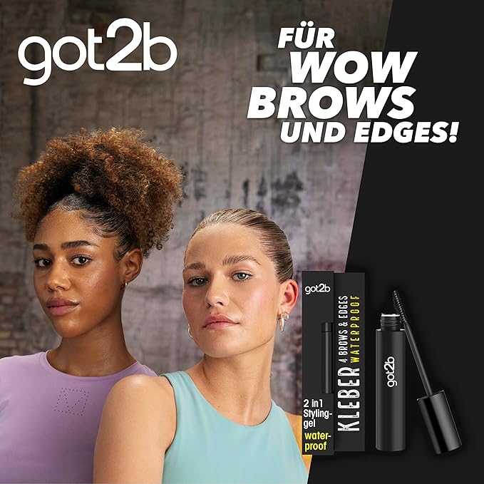 got2b Kleber 4 Brows & Edges Waterproof (16 ml), 2-in-1 Brow Gel & Hair Mascara, Sweat & Waterproof for up to 24 Hours Hold, with Practical Eyebrow Brush for Styling Hair Contours & Edges
