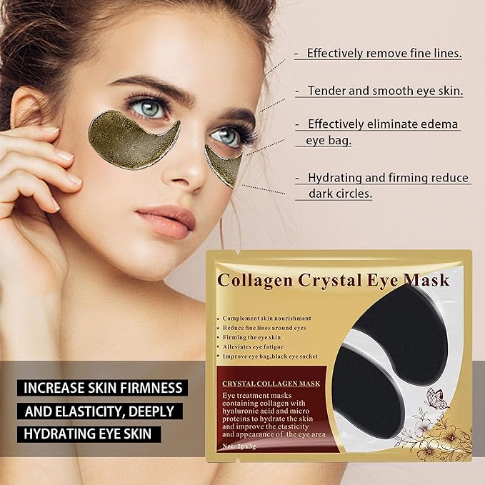 Lip Mask & Eye Mask - 30PCS Under Eye Patches Skincare for Puffy Eyes Bags Reducing Dark Circles,Collagen Hydrating Moisturizing Smoothing Gel Pads for Fade Fine Lines Anti-Aging Wrinkles Black