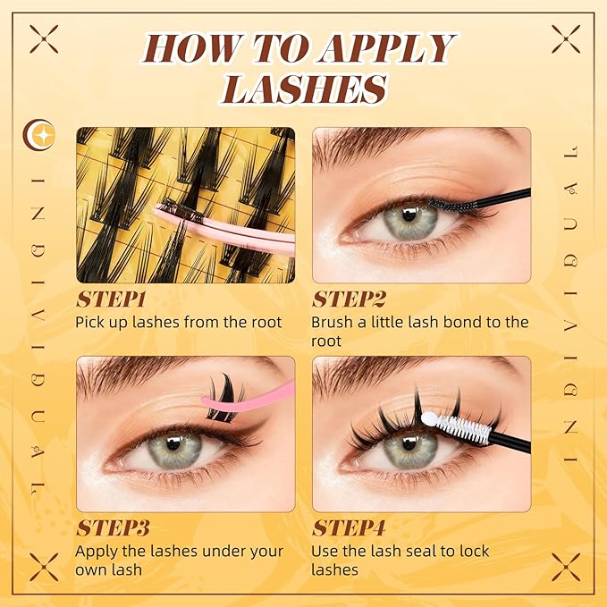 QUEWEL Fairy Lash Clusters Kit, 120PCS Cluster Eyelash Extensions kit with Lash Bond and Seal, C Curve Manga Lash Clusters Natural Look with Thin Band Easy to Use for Beginners (DJ-FD-C）