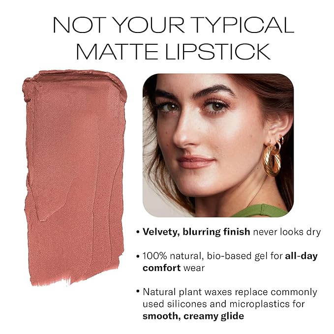MOB Beauty Soft Matte Lipstick, M94 Mocha Rose, Long Lasting, Weightless Blurring Lip Color Infused with Skincare, Vegan, Silicone-Free, Cruelty Free