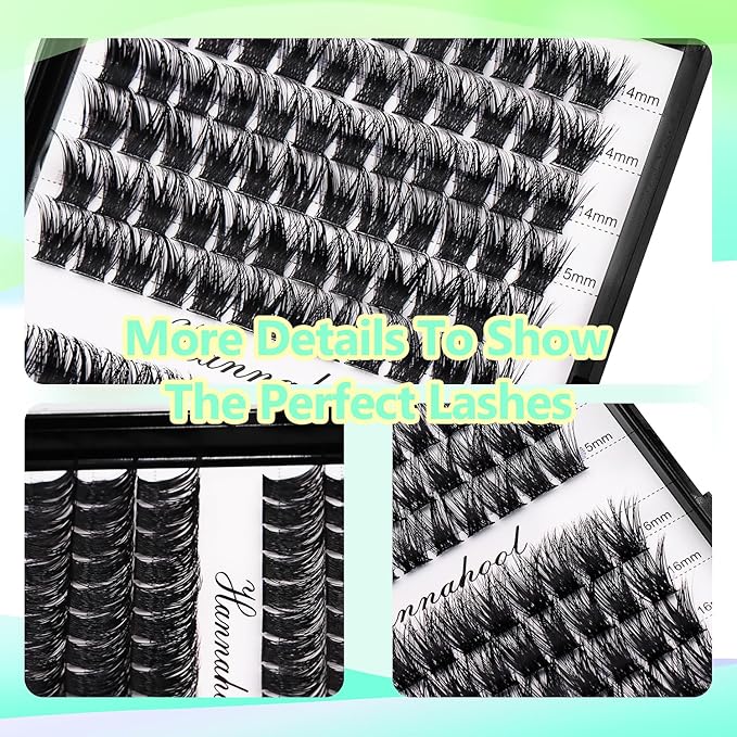 12rows-Large Tray Mixed 8-10-12-14-16mm/Mixed 14-15-16mm/Mixed14mm-16mm/Mixed 18-20mm Wide Stem Individual False Eyelashes Dramatic Black Cluster Eyelashes (mixed 14-15-16mm)