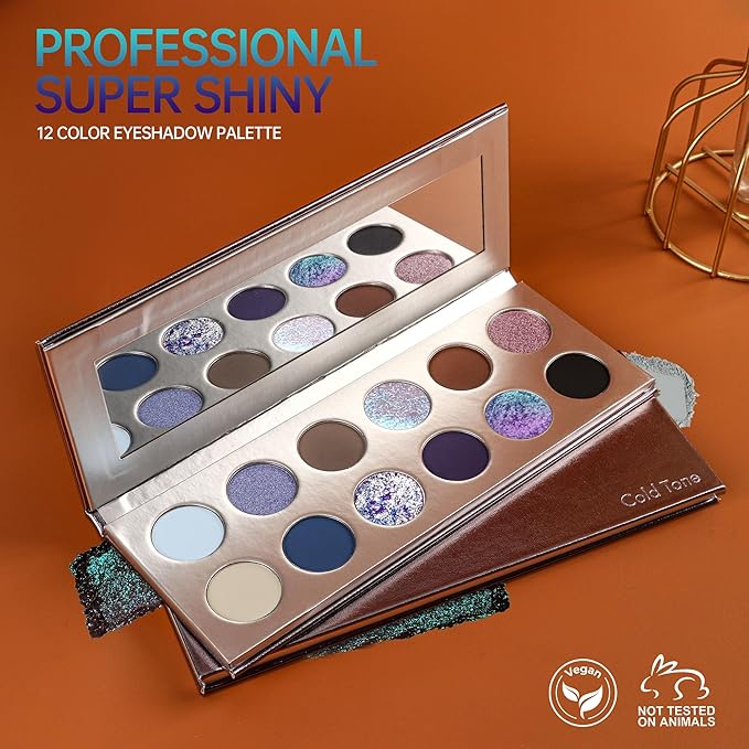 Professional Super Shiny 12 Color Eyeshadow Palette, Multichrome Chameleon Eyeshadow Makeup, Sparkle Duochrome & Matte Eye Shadow,Long Lasting,Easily Blendable,Highly Pigmented, Vegan