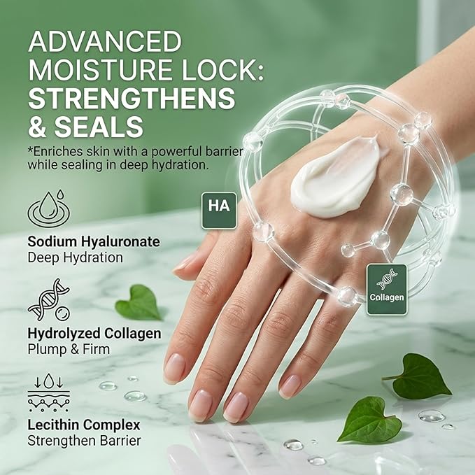 Heartleaf Calming & Moisturizing Face Cream - 3,000,000ppb Heartleaf Extract for Sensitive Skin - Korean Moisturizer with Collagen, Hyaluronic Acid & Aloe - Skin-Friendly pH 6.0-1.69 fl.oz