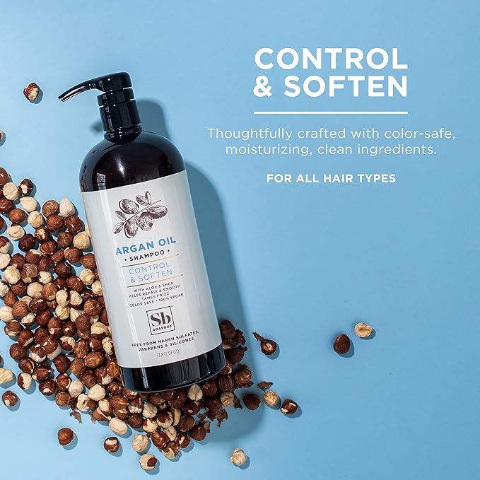 Soapbox Argan Oil & Vanilla Shampoo, Leaves Hair Smooth & Controls Frizz - Clean Ingredients Free of Harsh Chemicals, Sulfates, Parabens & Silicones - Anti Frizz Shampoo for Hair, 33.8 oz Liter