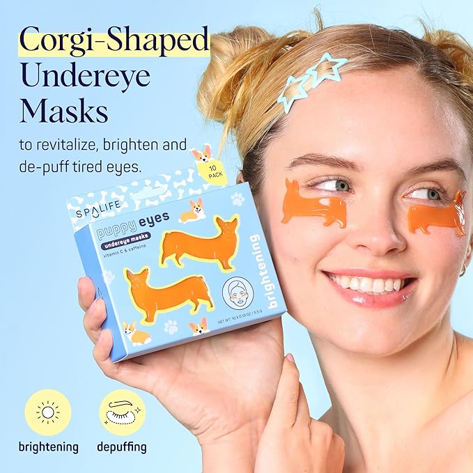 SpaLife Puppy Eyes Corgi Under Eye Patches for Dark Circles | Puppy Under Eye Patches for Puffy Eyes | Radiance Undereye Masks for Bags and Shadows | Pack of 10 Pairs (10 Undereye Treatments)