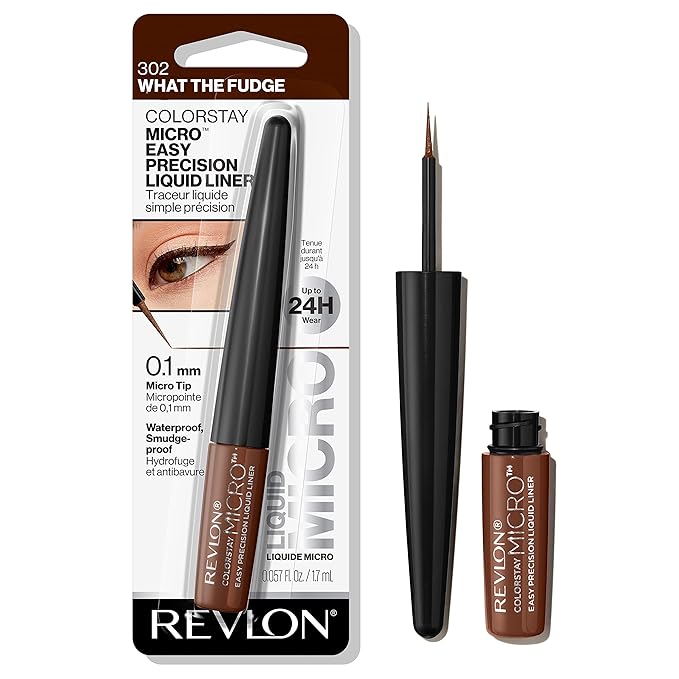 REVLON ColorStay Micro Easy Precision Liquid Eyeliner, Waterproof, Smudgeproof, Longwearing with Felt Tip Applicator, 302 What the Fudge, 0.057 fl oz