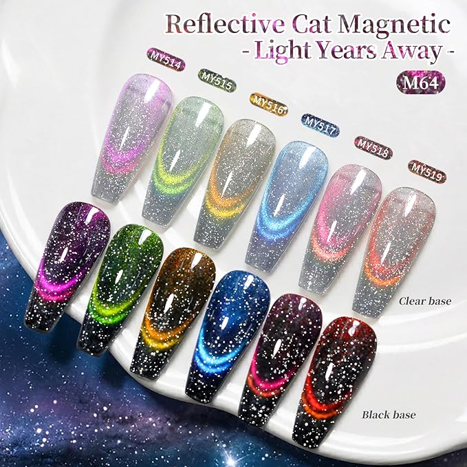 Born Pretty Reflective Glitter Cat Magnetic Eye Gel Nail Polish Chameleon Holorgraphic Glitter Sparkly Shiny Disco DJ LED Magnetic Gel Polish Nail Varnish 6PCS 7ML