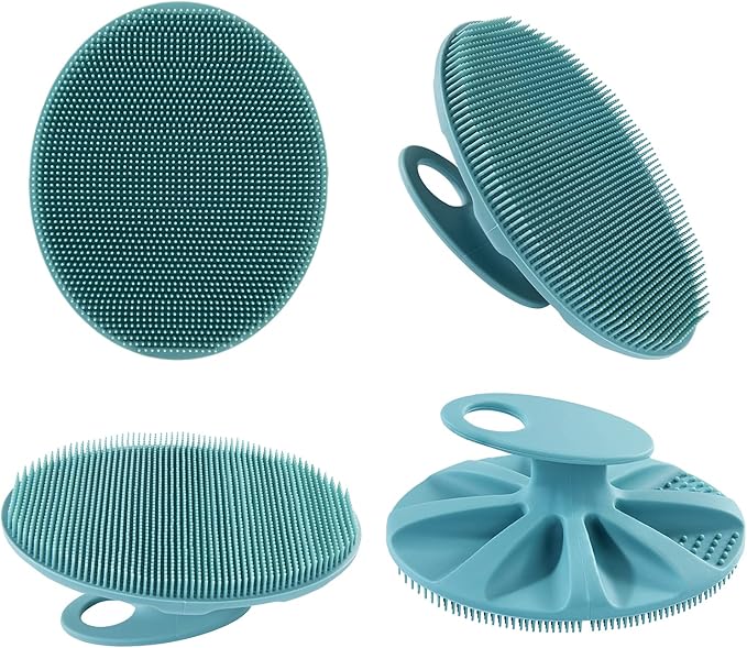INNERNEED Food-Grade Soft Silicone Body Cleansing Brush Shower Scrubber, Gentle Exfoliating and Massage for All Kinds of Skin (Purple+Dark Green)