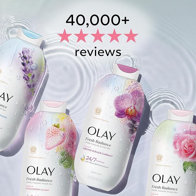 Olay Body Wash for Women, Fresh Radiance, 24/7 Skin-Loving Freshness, Visibly Radiant, Plant Based Cleansers, Vitamin B3 & Antioxidant Blend, For All Skin Types, Birch Water & Lavender Scent, 22 fl oz