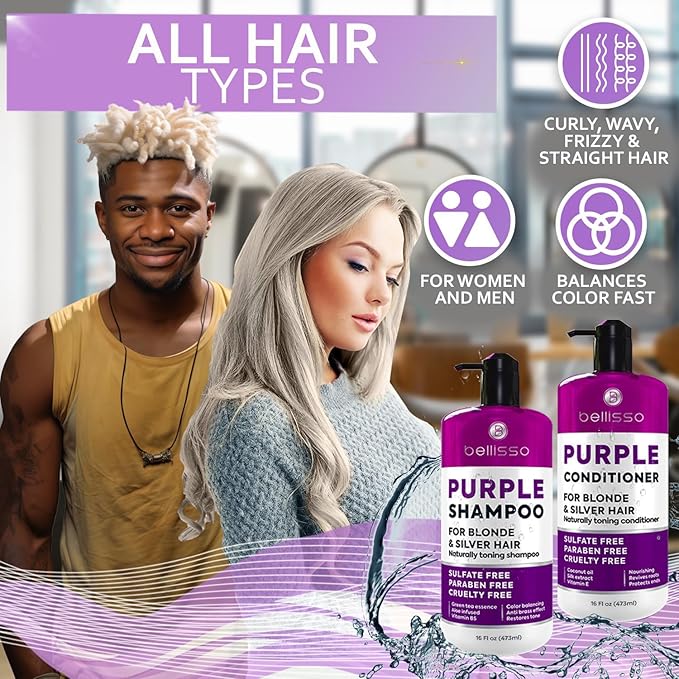 Purple Shampoo and Conditioner Set for Platinum Blonde, Silver, Light, Bleached and Grey Hair - Sulfate and Paraben Free Professional Salon Grade Toner (2 x 16 fl oz) – for Women and Men