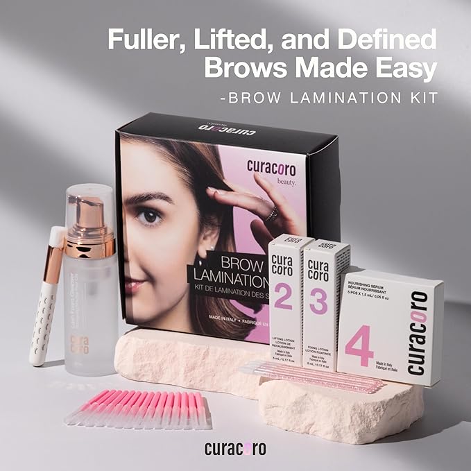 Curacoro Brow Lamination Kit, Professional Eyebrow Lamination & Brow Lift Kit with Keratin, 4-Step DIY for Fuller Brows, Long-Lasting Up to 8 Weeks