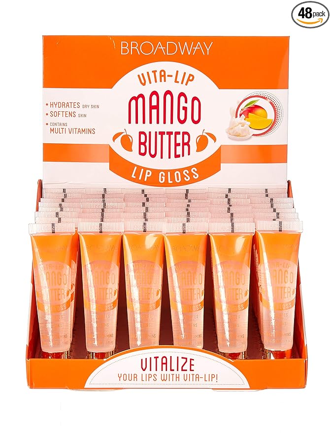 Ruby Kisses Broadway Vita-Lip Clear Lip Gloss (Mango Butter 48 Pack), Ultra-Hydrating & Soothing Formula with Multi-Vitamin Oils, High-Shine Non-Sticky Finish, Nourishing Glossy Lip Balm Softens Skin
