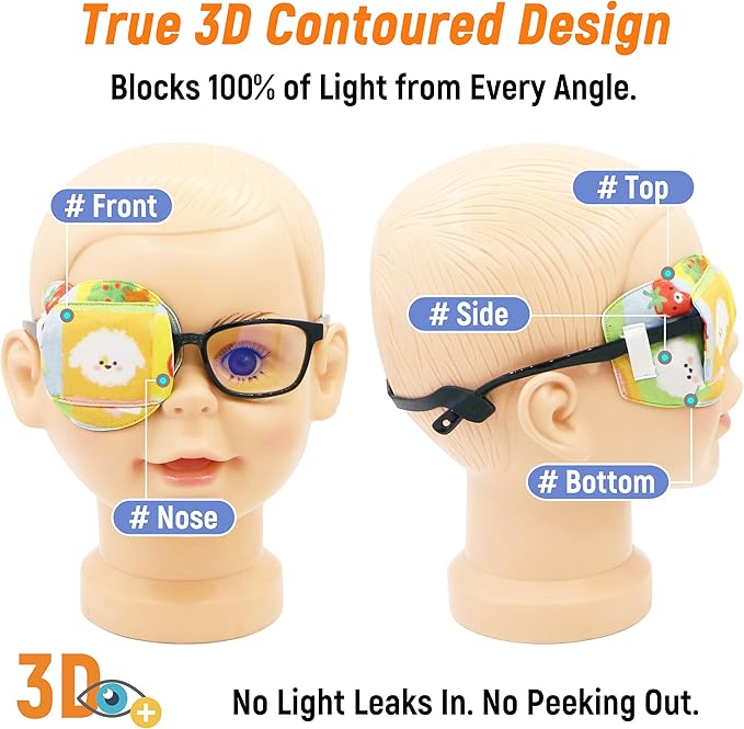 Astropic 3D Cotton & Silk Eye Patch for Kids | Boys Girls Eye Patch for Glasses | Medical Eyepatch for Children with Lazy Eye (White Puppy, Right Eye)